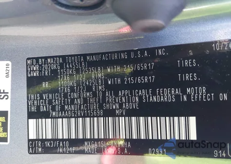 2024 Toyota Corolla Cross L from USA, damaged, VIN 7MUAAABG2RV115698